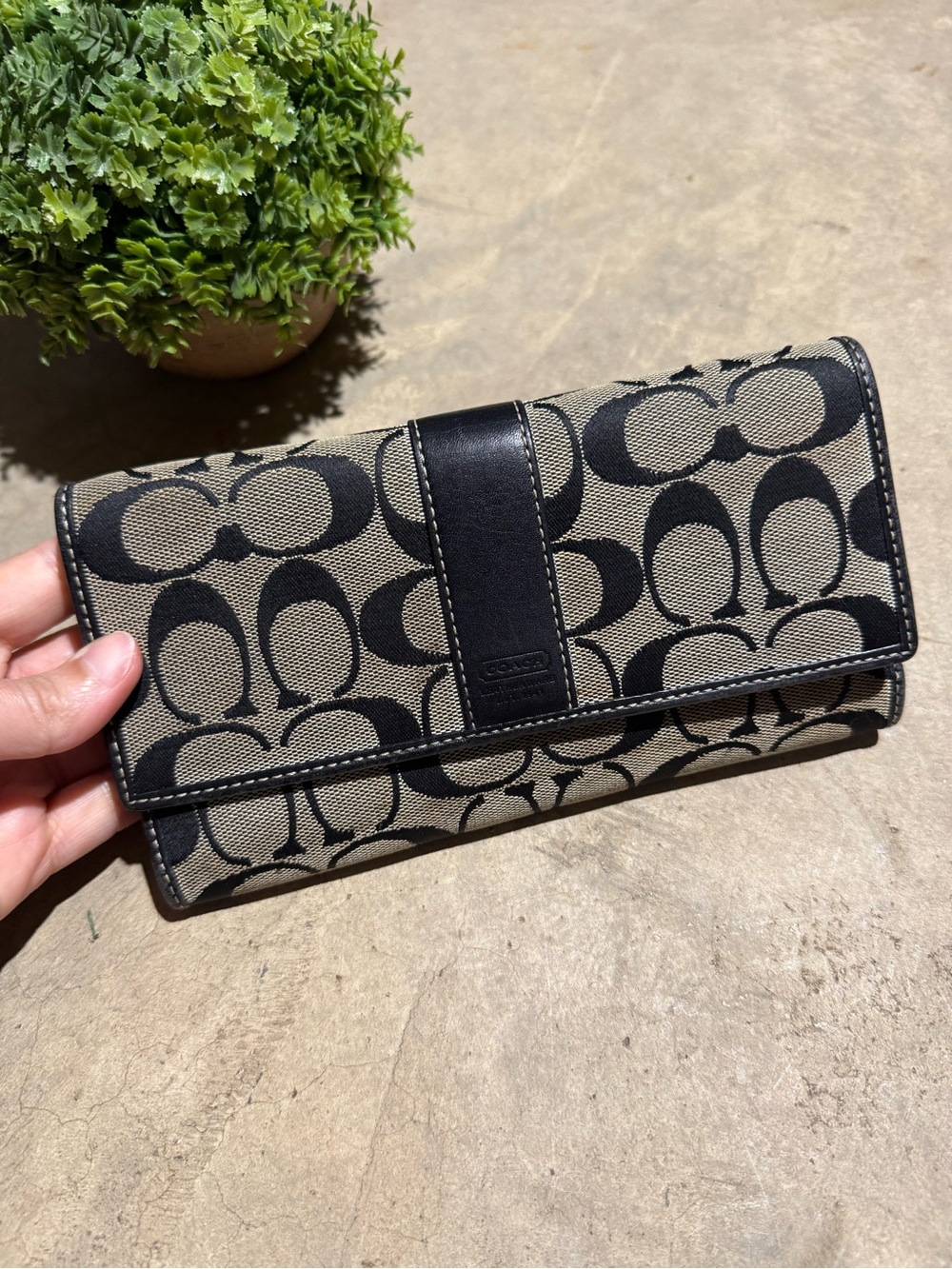 Coach Vintage Monogram Wallet Black Leather Continental Trifold Y2K